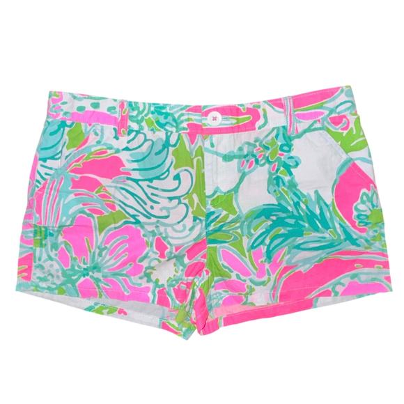 Lilly Pulitzer Girls Size 14 Callahan Big Floral Colorful Vibrant Pink Shorts - Picture 1 of 10